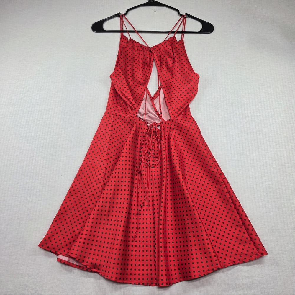 ZARA Red Polka Dot Strappy Back Mini Dress Size XS Retro Pinup Coquette Party - Picture 5 of 10